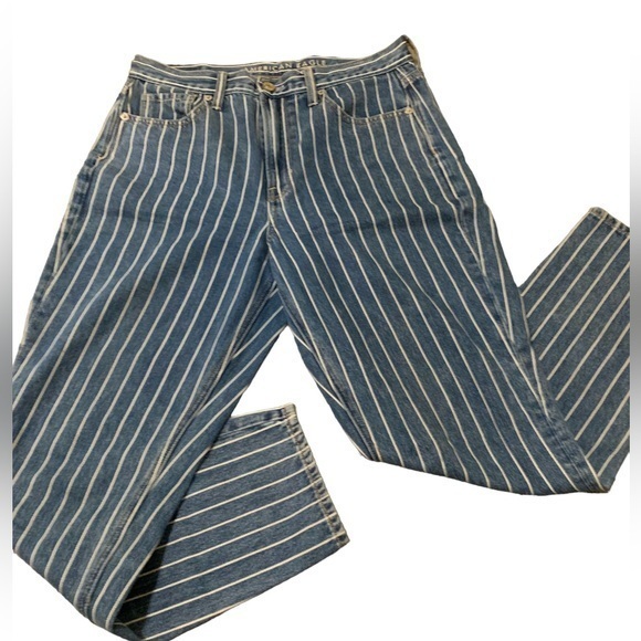 American Eagle Outfitters Denim - American Eagle Mom Jeans Womens 6 Blue White Pin Stripe Denim Hi Waisted Y2K 90s